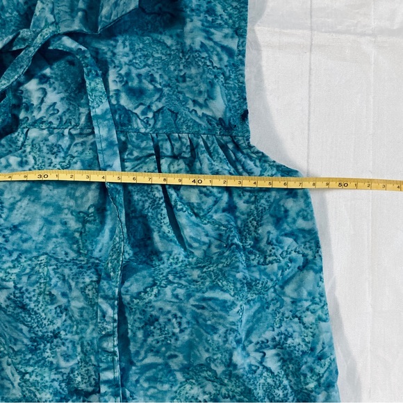 Blue Batik Style Handmade Women's Sleeveless Renaissance Tunic V Neck Tie Up - Picture 4 of 13